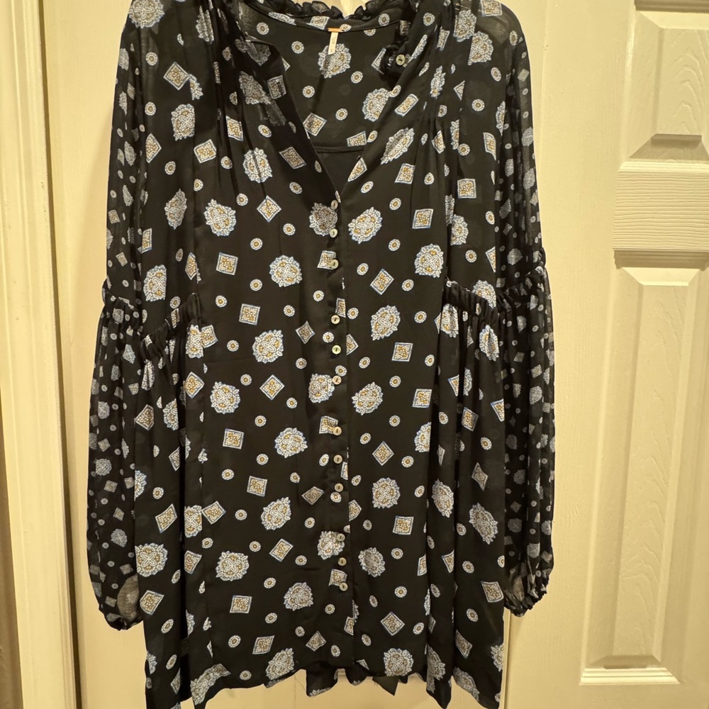 Free People Black and Blue Patterned Dress